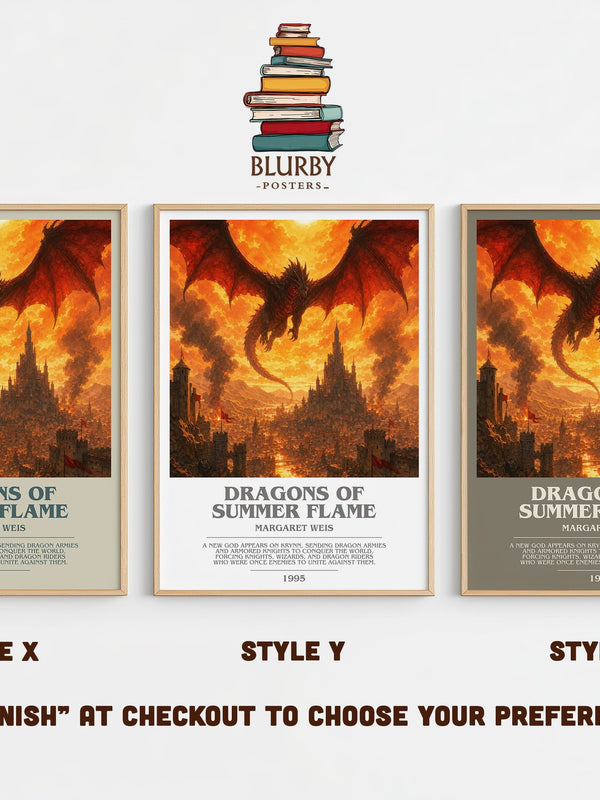 Dragons of Summer Flame bookish print in frame leaning in hallway – fantasy wall art