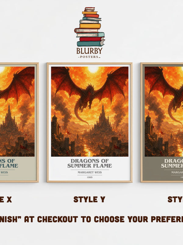 Dragons of Summer Flame book cover print in frame leaning in hallway – fantasy wall art
