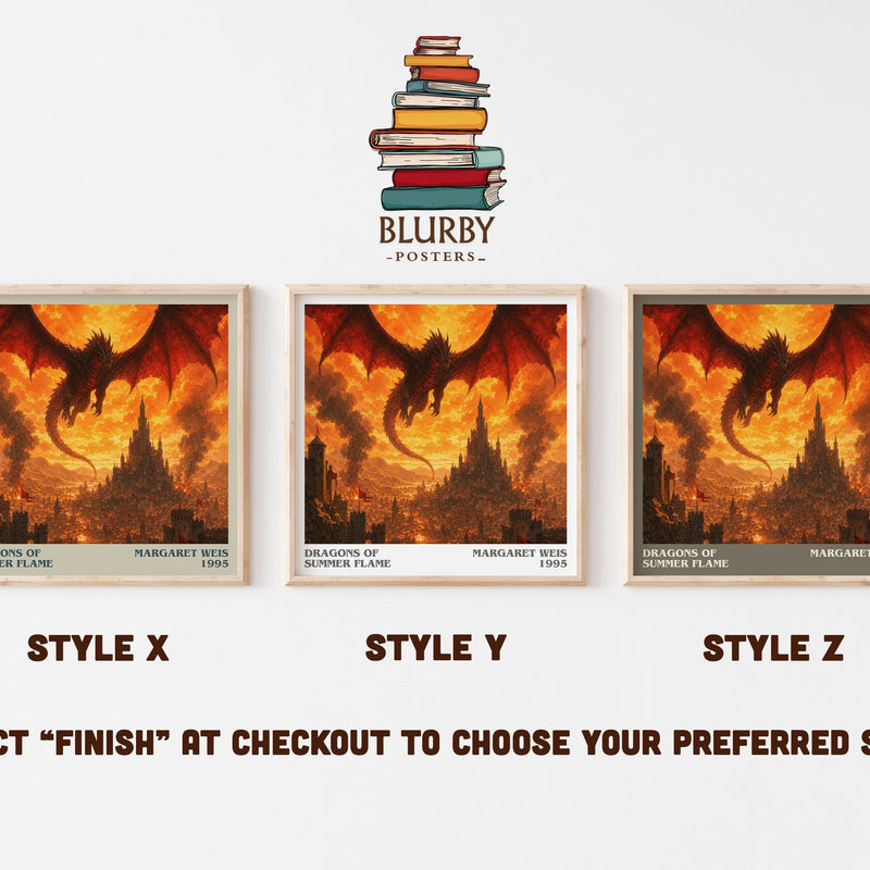 Dragons of Summer Flame literary print in frame leaning in hallway – fantasy wall art