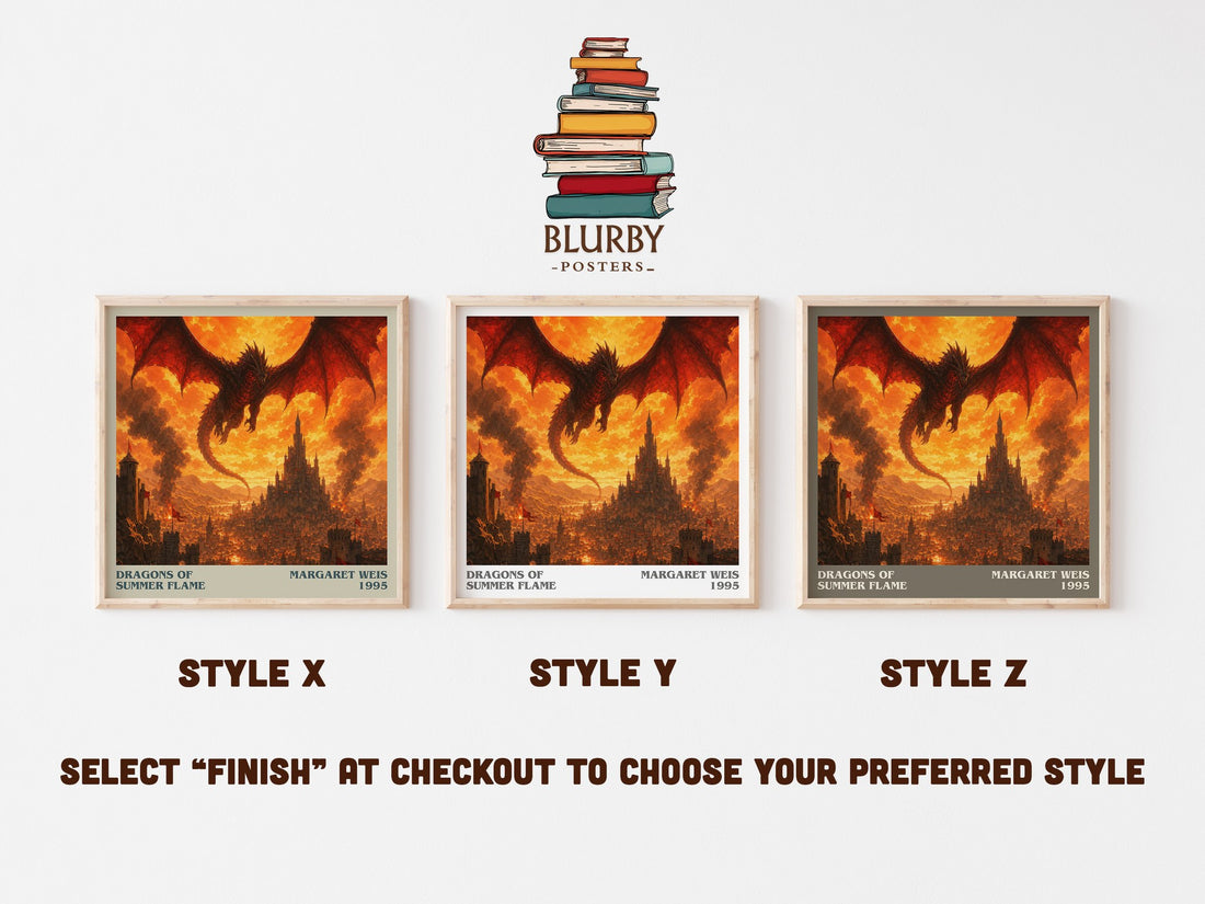 Dragons of Summer Flame literary print in frame leaning in hallway – fantasy wall art (mockup)