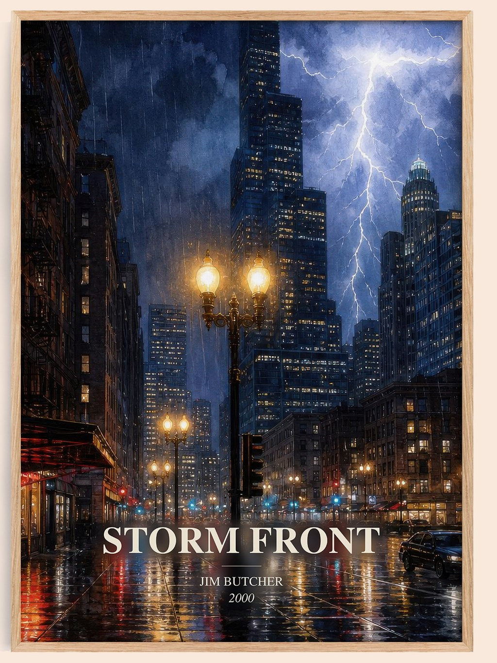 Storm Front watercolour book poster by Jim Butcher – framed literary art print