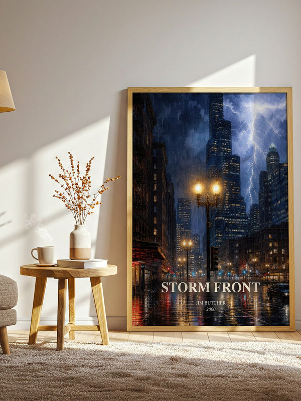 Storm Front watercolour print in frame leaning in hallway – fantasy wall art