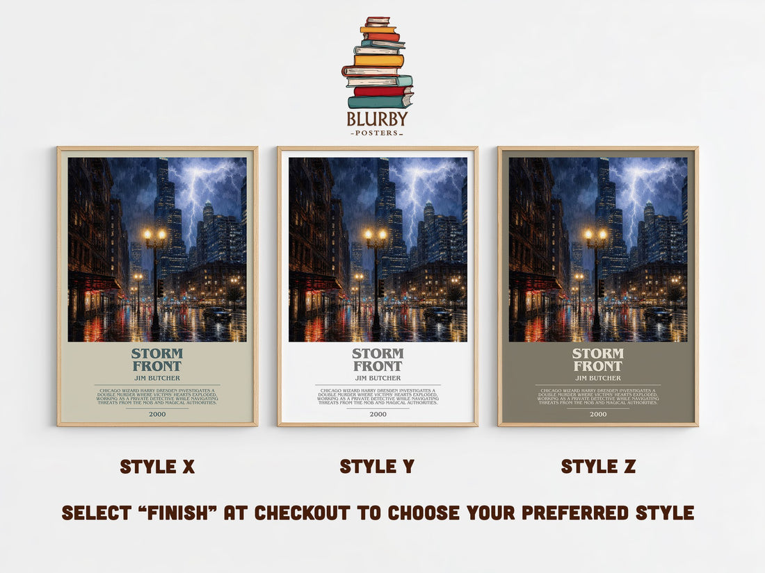 Storm Front bookish print in frame leaning in hallway – fantasy wall art (mockup)