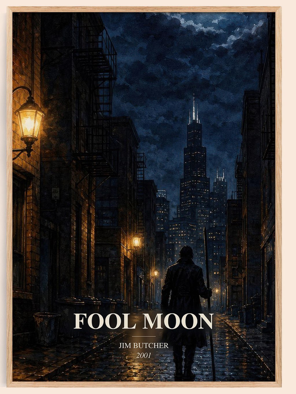 Fool Moon watercolour book poster by Jim Butcher – framed literary art print