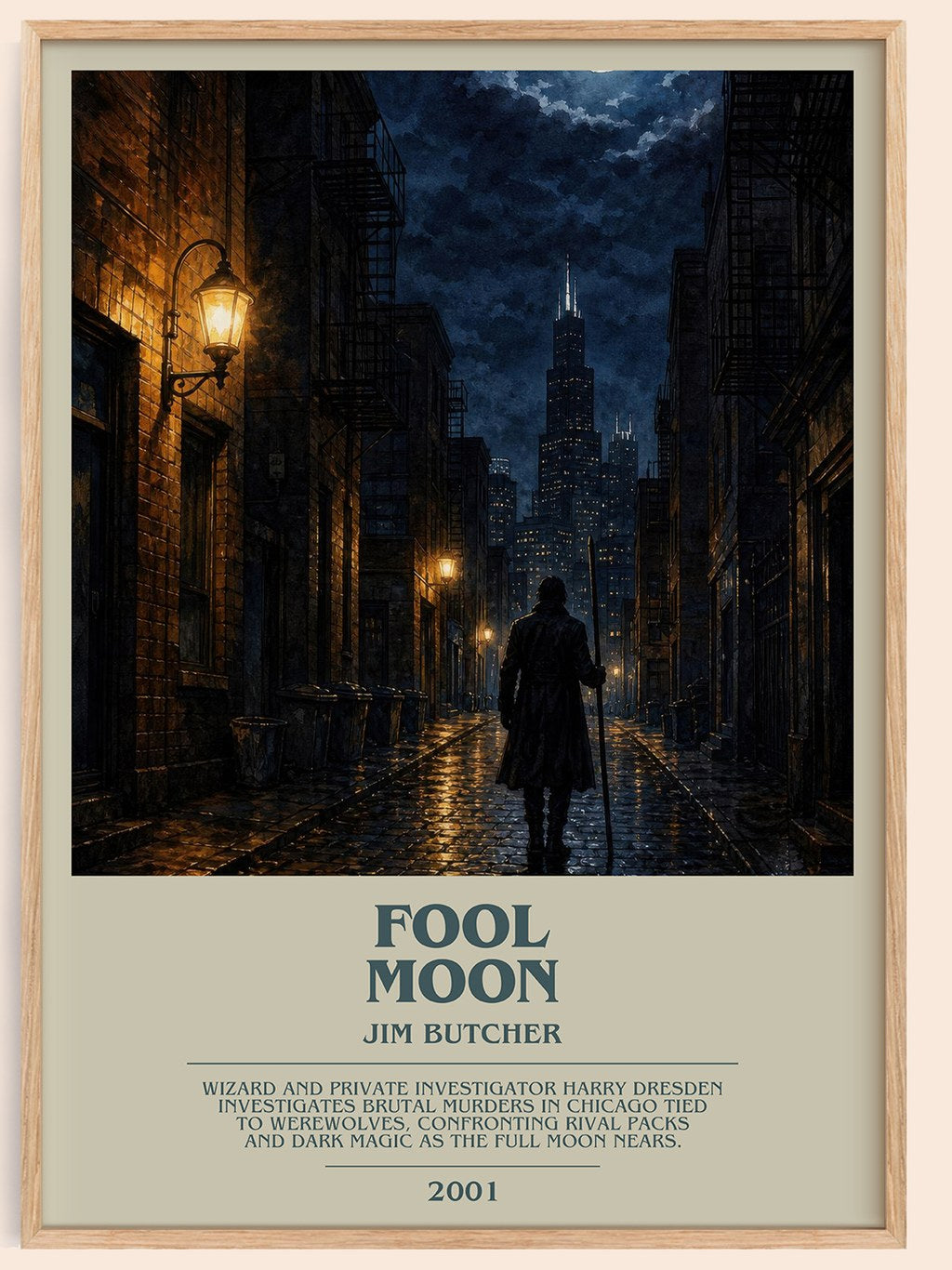 Fool Moon bookish book poster by Jim Butcher – framed literary art print