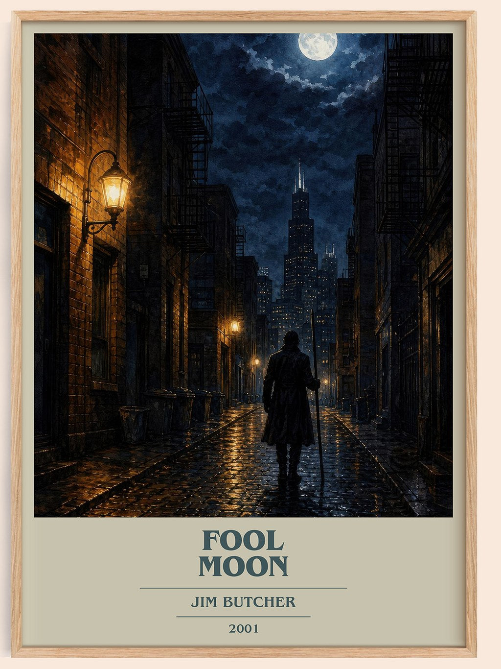 Fool Moon book cover book poster by Jim Butcher – framed literary art print