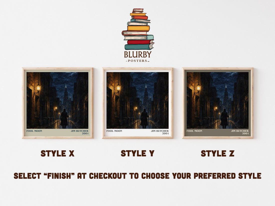 Fool Moon literary print in frame leaning in hallway – fantasy wall art (mockup)