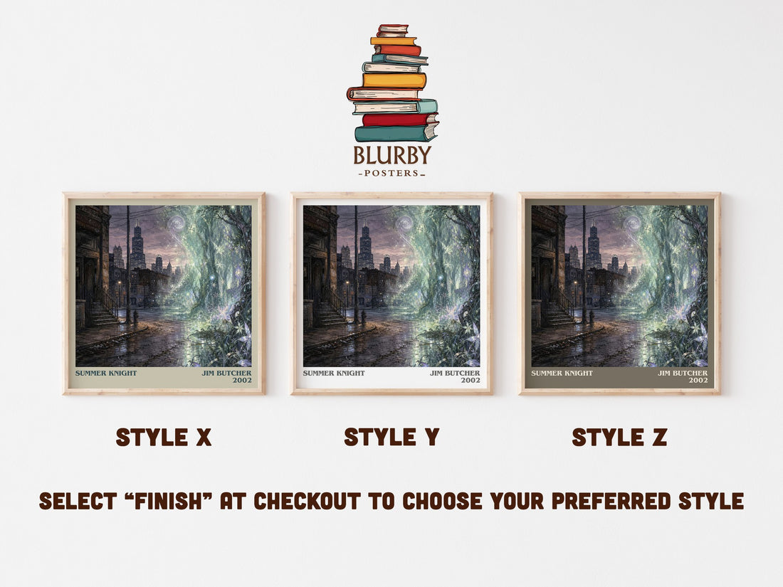 Summer Knight literary print in frame leaning in hallway – fantasy wall art (mockup)