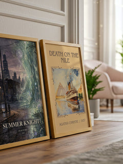 Summer Knight watercolour print framed by window – literary home decor