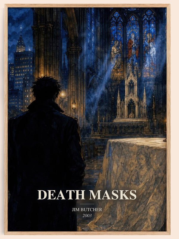 Death Masks watercolour book poster by Jim Butcher – framed literary art print