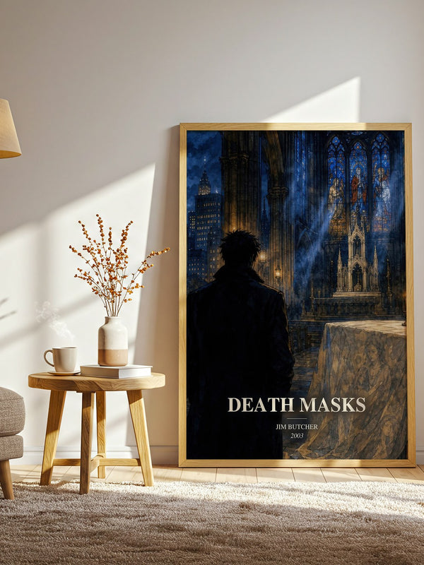 Death Masks watercolour print in frame leaning in hallway – fantasy wall art