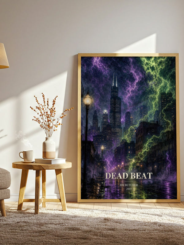 Dead Beat watercolour print in frame leaning in hallway – fantasy wall art