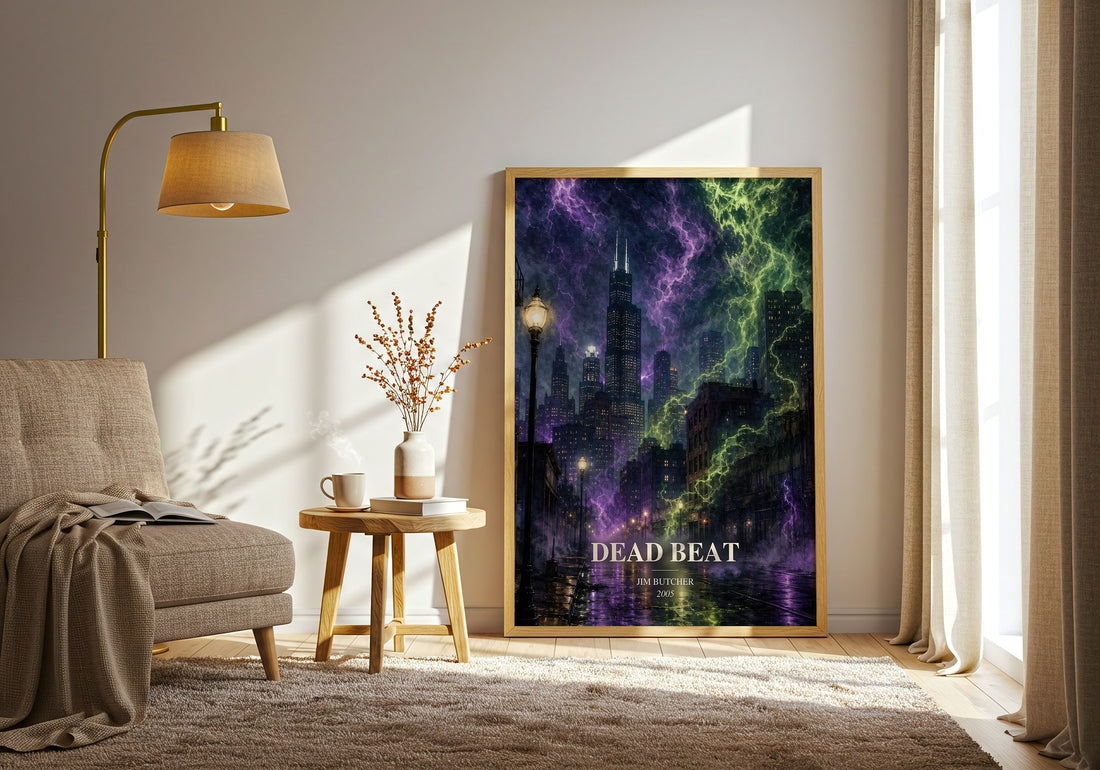 Dead Beat watercolour print in frame leaning in hallway – fantasy wall art (mockup)