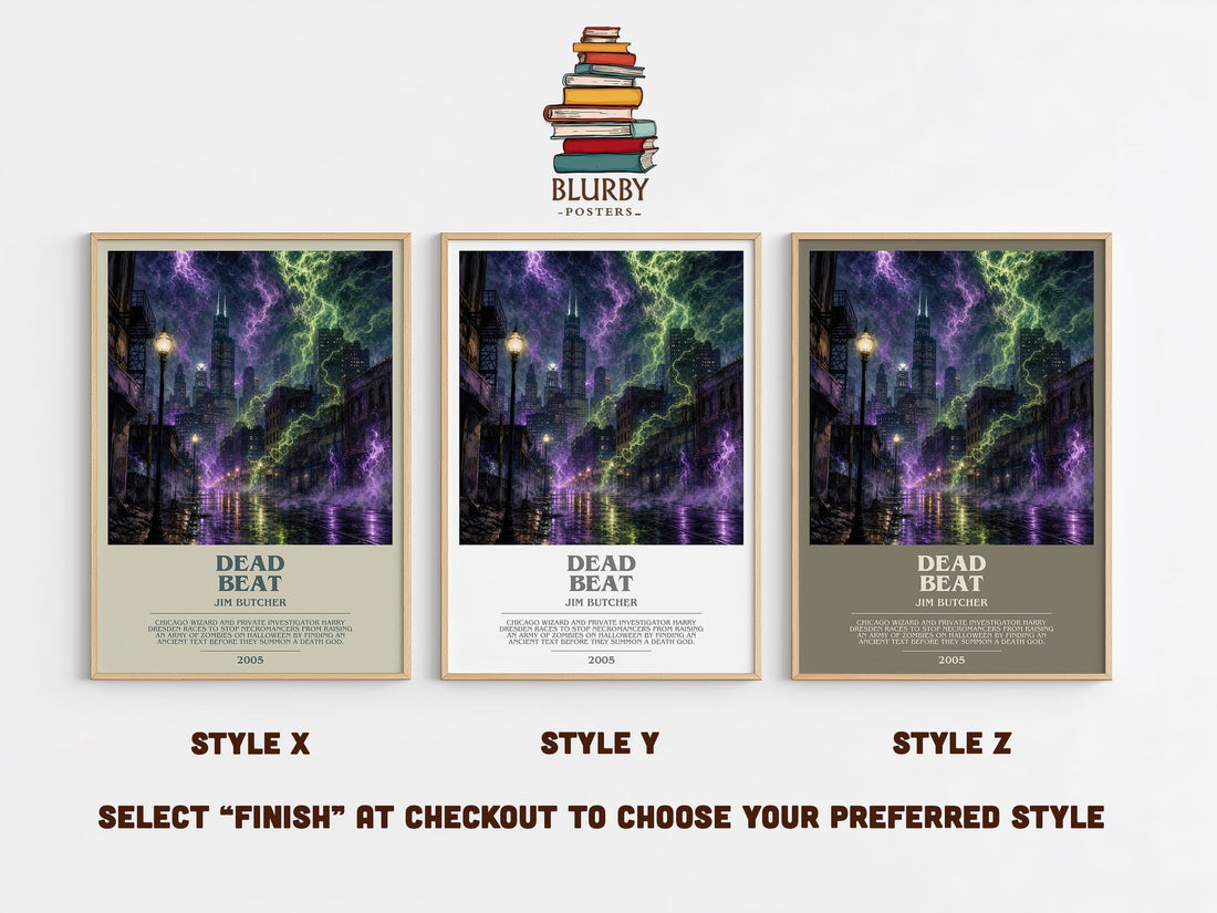 Dead Beat bookish print in frame leaning in hallway – fantasy wall art (mockup)