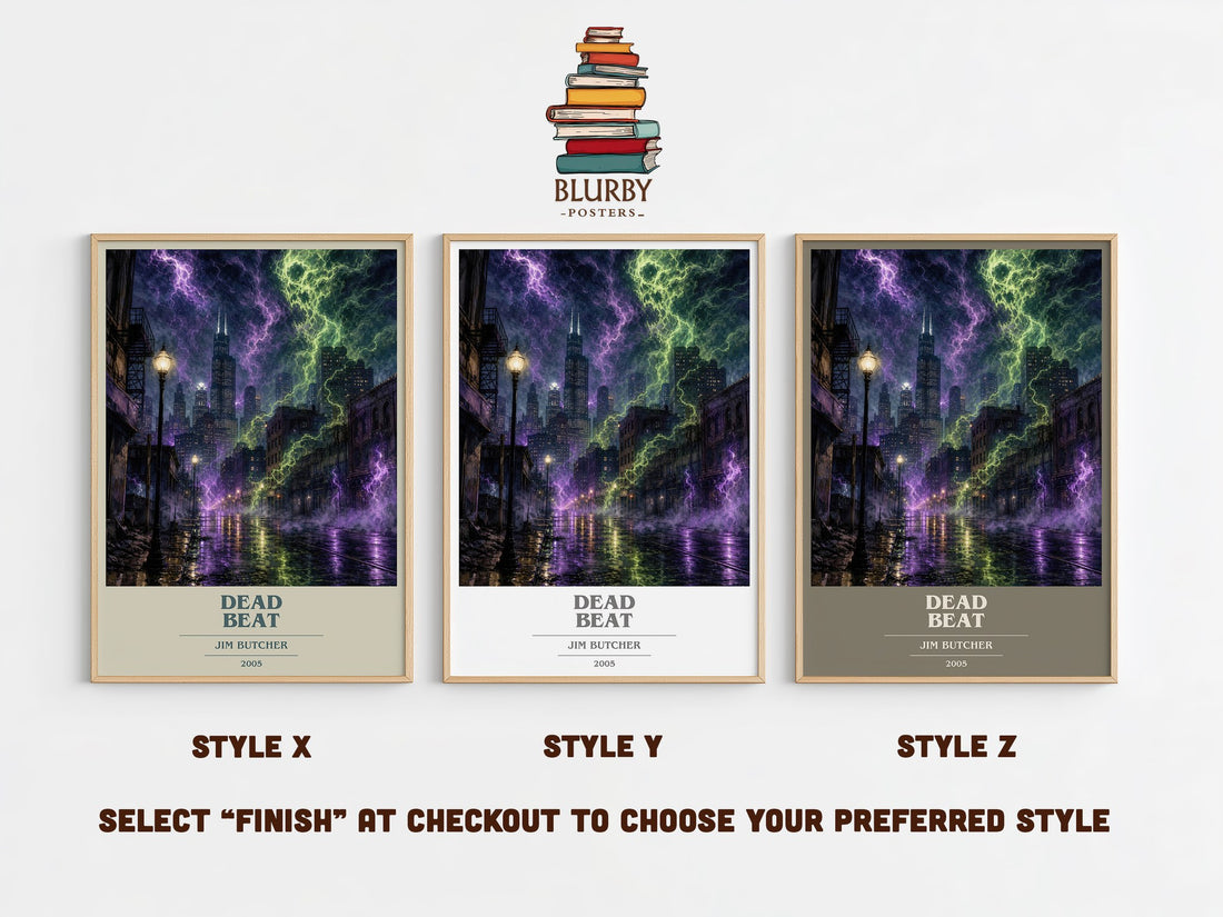 Dead Beat book cover print in frame leaning in hallway – fantasy wall art (mockup)