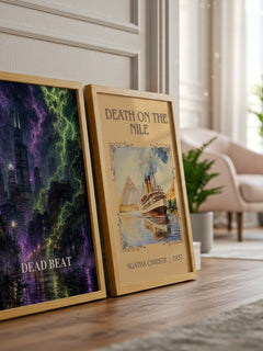 Dead Beat watercolour print framed by window – literary home decor