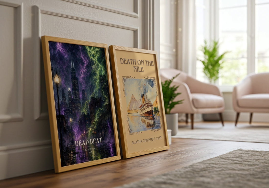 Dead Beat watercolour print framed by window – literary home decor