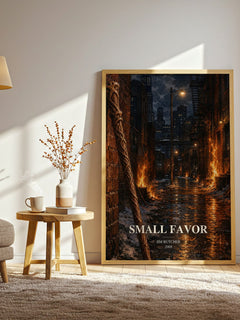 Small Favor watercolour print in frame leaning in hallway – fantasy wall art