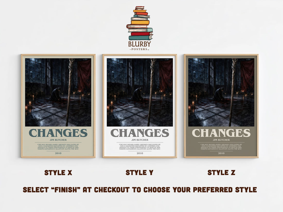 Changes bookish print in frame leaning in hallway – fantasy wall art (mockup)