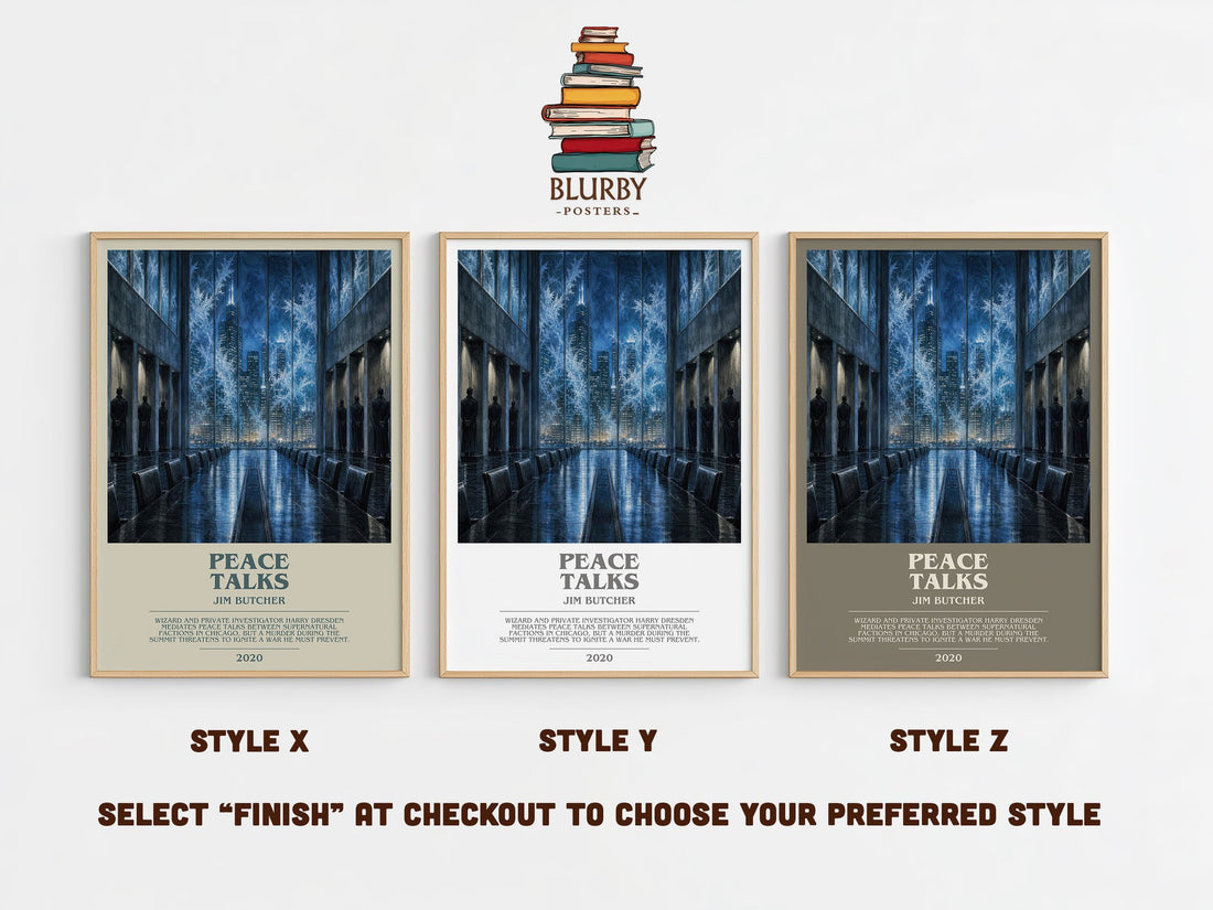 Peace Talks bookish print in frame leaning in hallway – fantasy wall art (mockup)