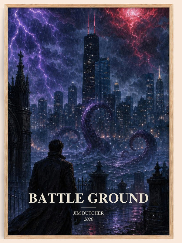 Battle Ground watercolour book poster by Jim Butcher – framed literary art print