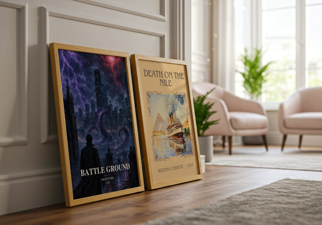 Battle Ground watercolour print framed by window – literary home decor