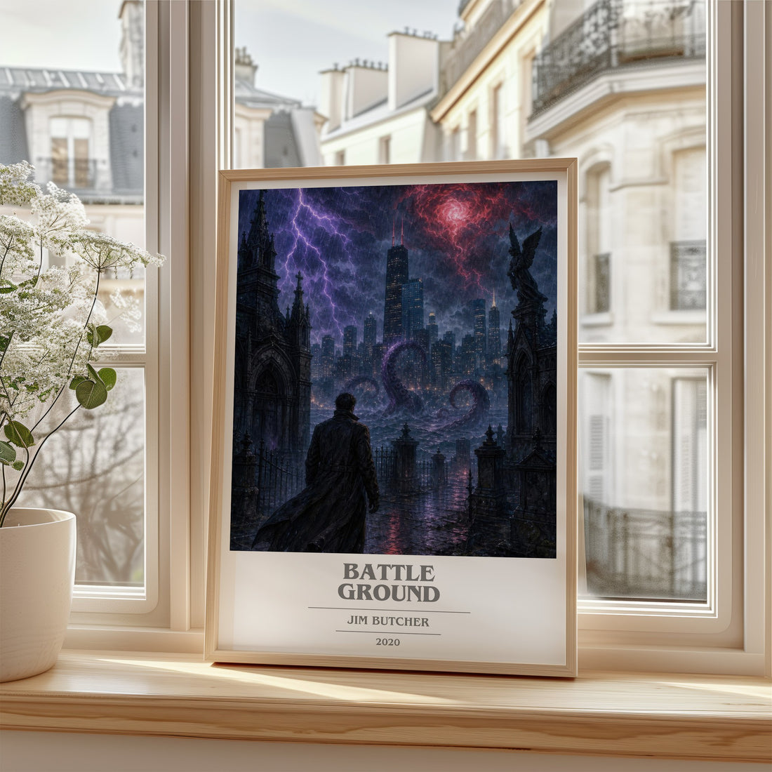 Battle Ground book cover poster colour and style options – Jim Butcher book art (mockup)