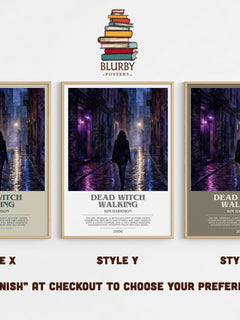 Dead Witch Walking bookish print in frame leaning in hallway – fantasy wall art