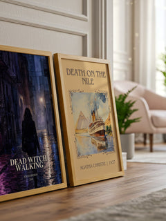 Dead Witch Walking watercolour print framed by window – literary home decor