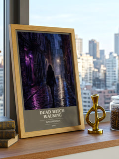 Dead Witch Walking book cover print framed by window – literary home decor