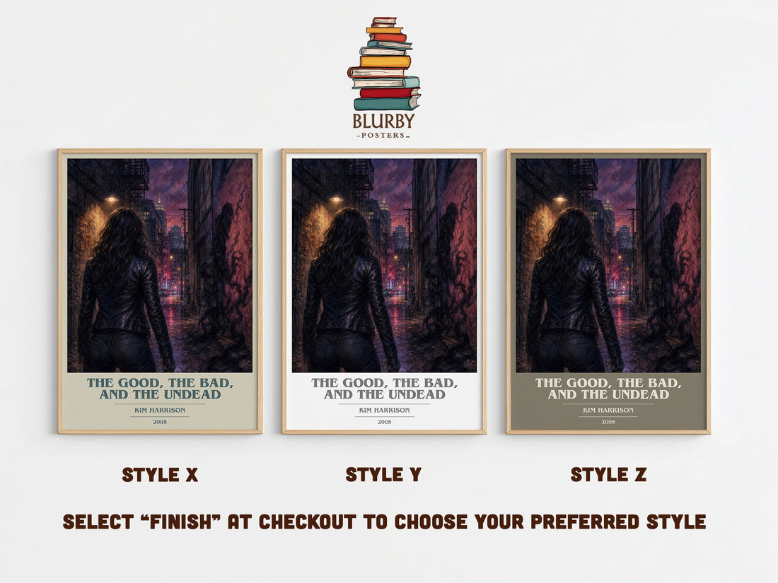The Good, the Bad, and the Undead book cover print in frame leaning in hallway – fantasy wall art (mockup)