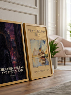The Good, the Bad, and the Undead watercolour print framed by window – literary home decor