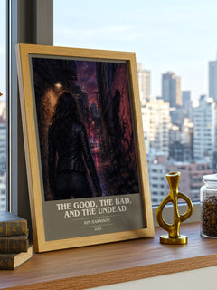 The Good, the Bad, and the Undead book cover print framed by window – literary home decor