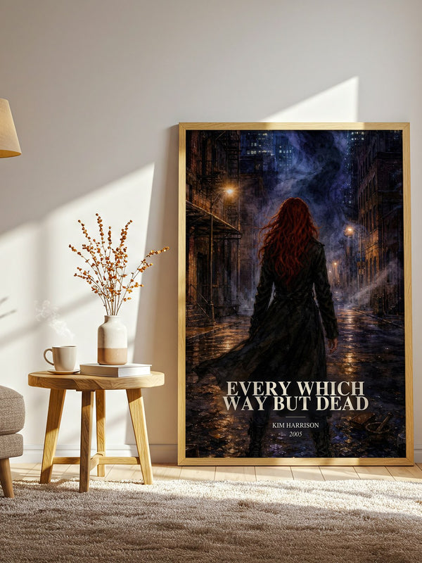 Every Which Way But Dead watercolour print in frame leaning in hallway – fantasy wall art