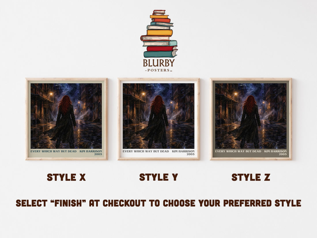 Every Which Way But Dead literary print in frame leaning in hallway – fantasy wall art (mockup)