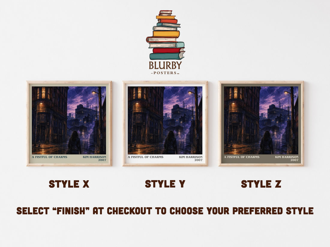 A Fistful of Charms literary print in frame leaning in hallway – fantasy wall art (mockup)