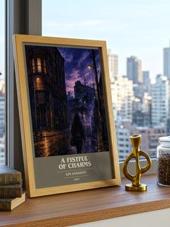 A Fistful of Charms book cover print framed by window – literary home decor