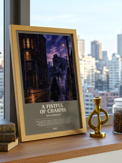 A Fistful of Charms bookish print framed by window – literary home decor