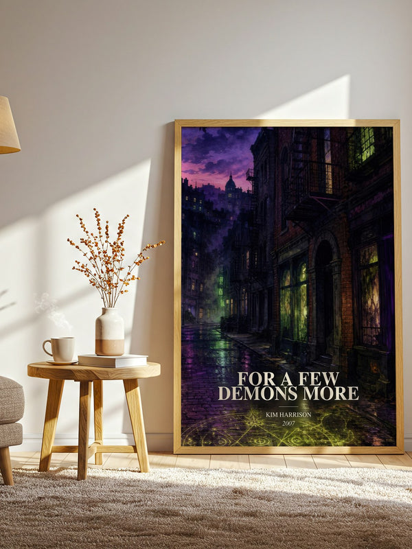 For a Few Demons More watercolour print in frame leaning in hallway – fantasy wall art