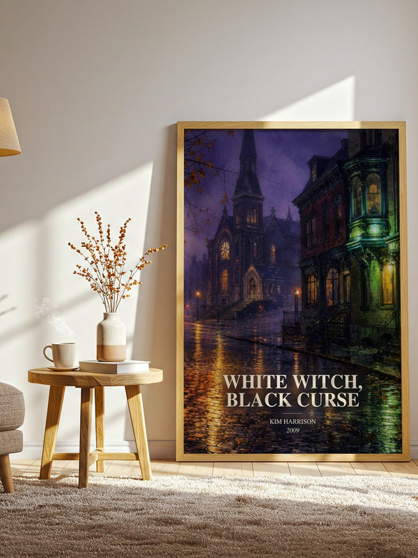 White Witch, Black Curse watercolour print in frame leaning in hallway – fantasy wall art