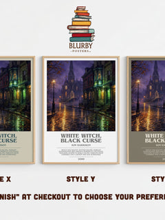White Witch, Black Curse bookish print in frame leaning in hallway – fantasy wall art
