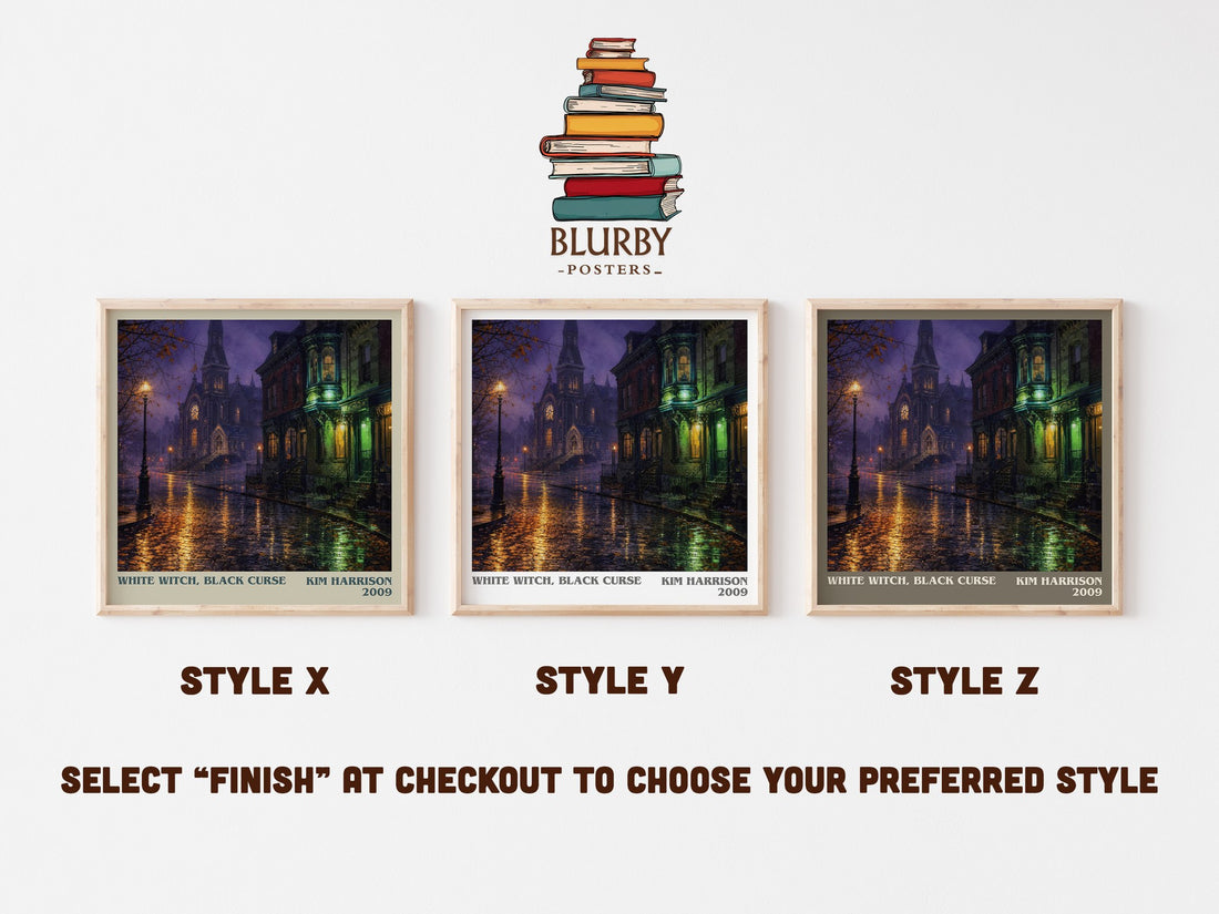 White Witch, Black Curse literary print in frame leaning in hallway – fantasy wall art (mockup)