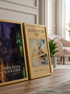 White Witch, Black Curse watercolour print framed by window – literary home decor