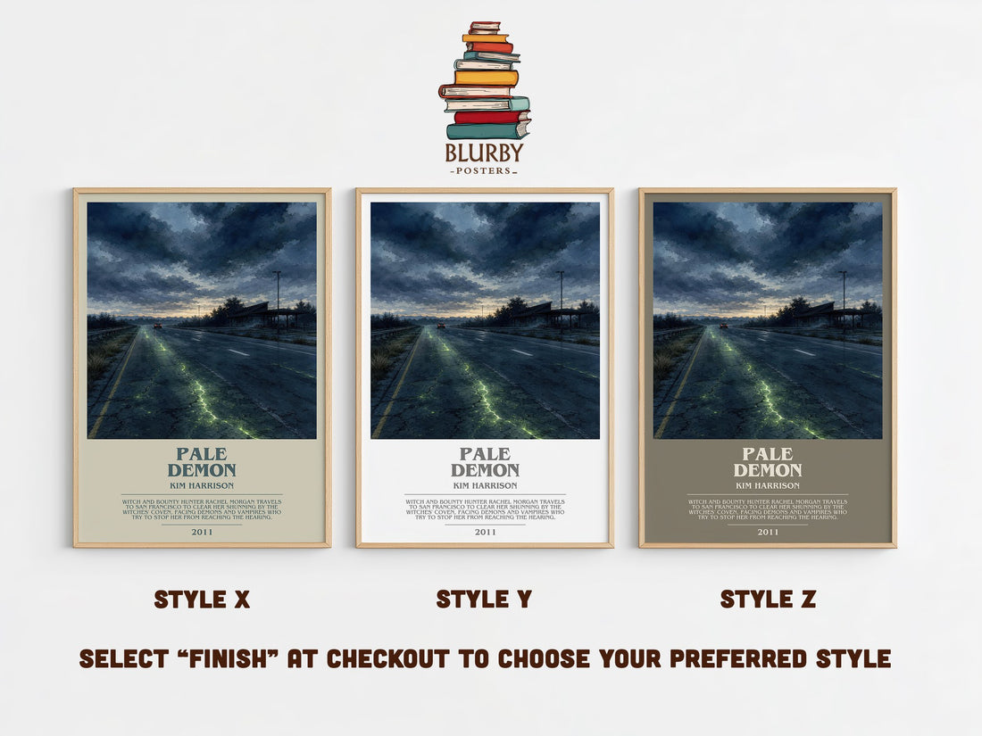 Pale Demon bookish print in frame leaning in hallway – fantasy wall art (mockup)