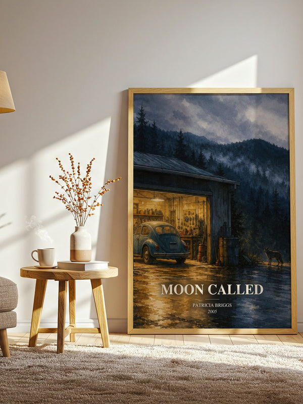 Moon Called watercolour print in frame leaning in hallway – fantasy wall art