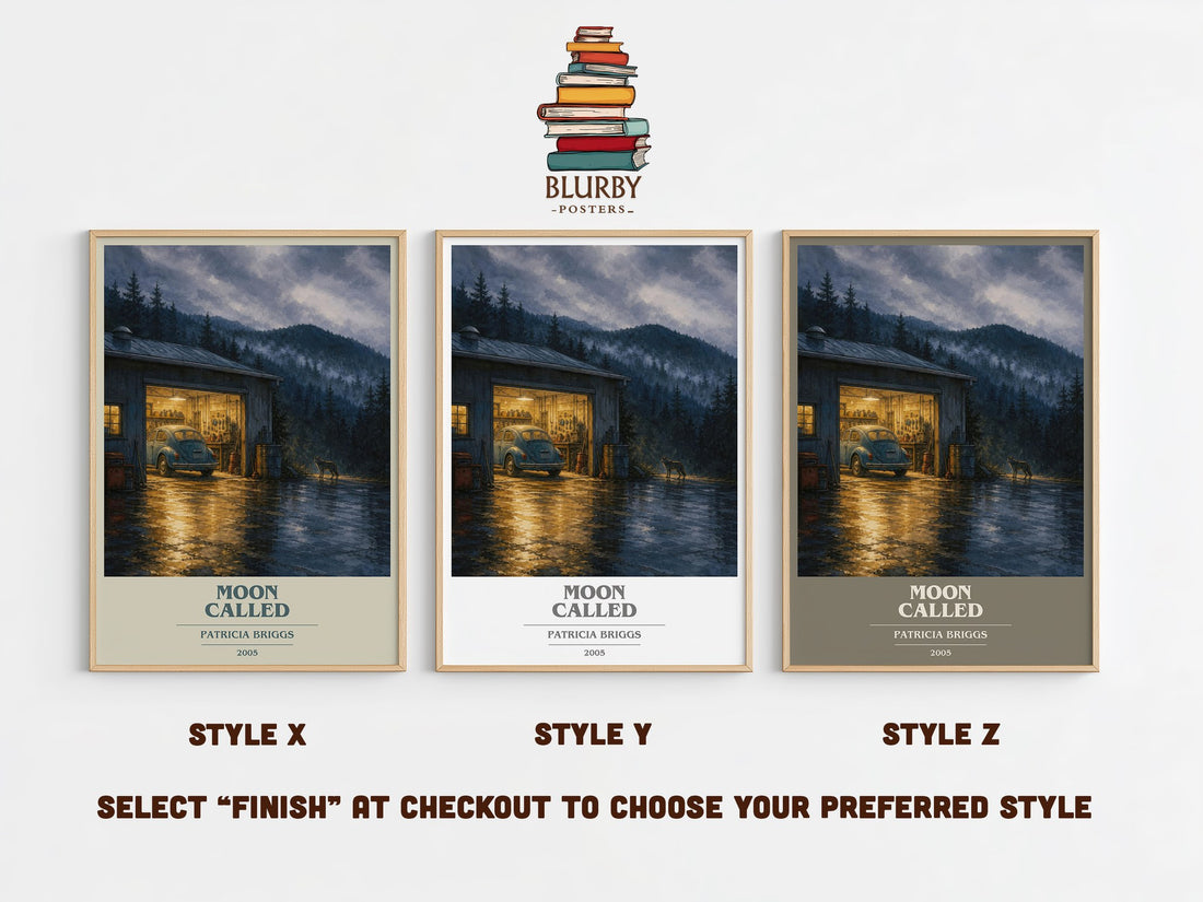 Moon Called book cover print in frame leaning in hallway – fantasy wall art (mockup)