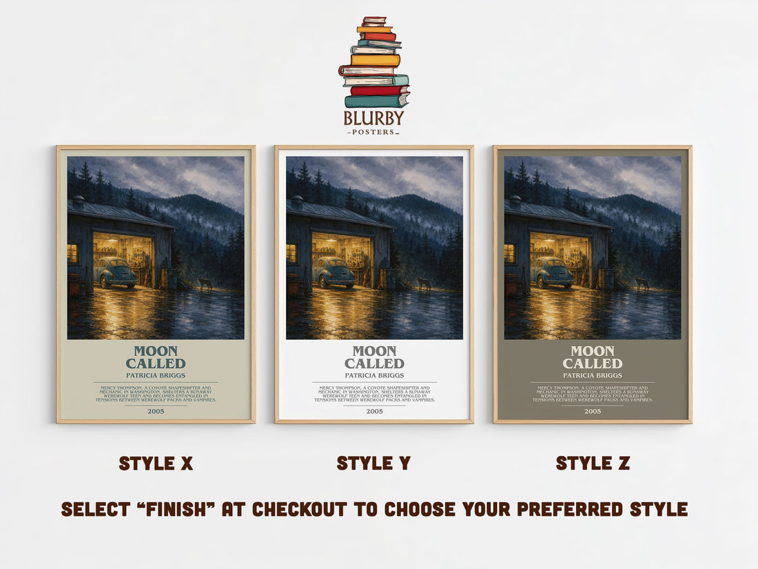 Moon Called bookish print in frame leaning in hallway – fantasy wall art (mockup)