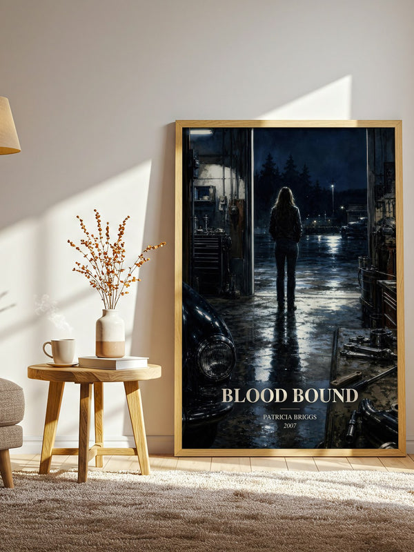 Blood Bound watercolour print in frame leaning in hallway – fantasy wall art