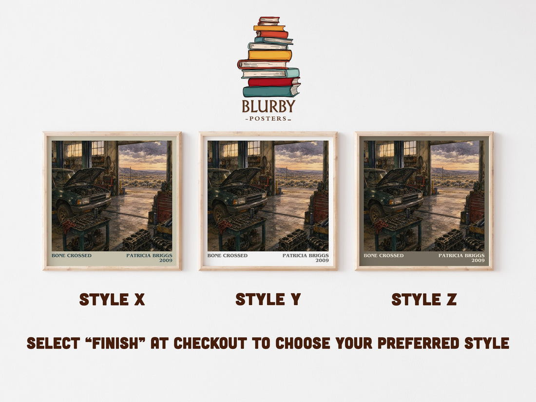 Bone Crossed literary print in frame leaning in hallway – fantasy wall art (mockup)