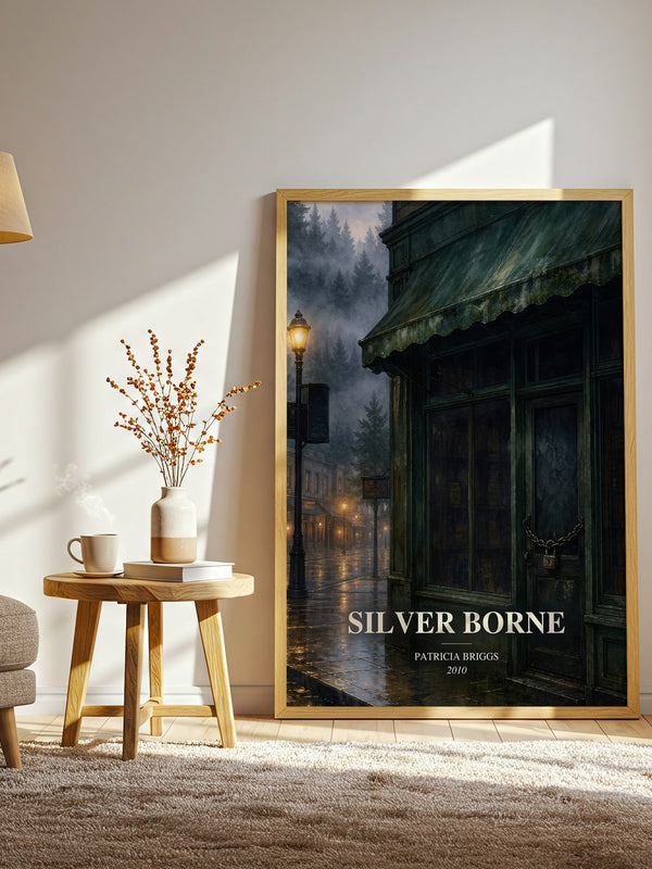 Silver Borne watercolour print in frame leaning in hallway – fantasy wall art